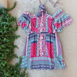 Parker Americana Off Shoulder Halter Ruffle Dress